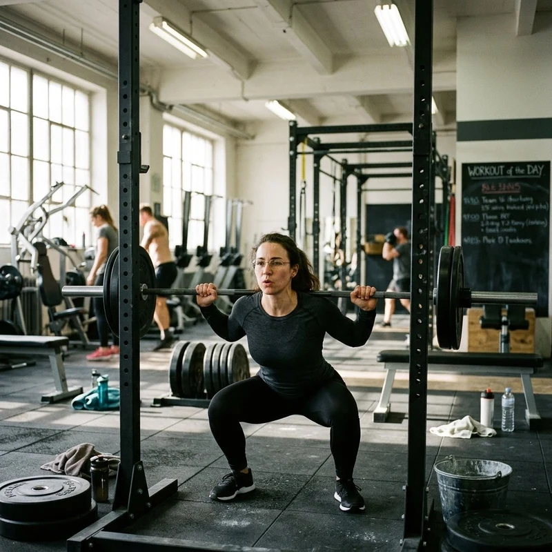 Michaela pri drepe s činkou vo fitness centre